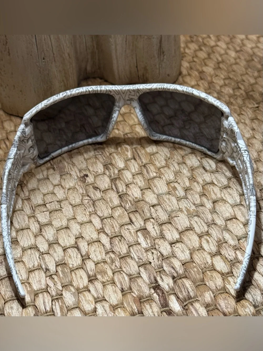 Oakley Oil Rig 03-461 White Text Print Grey Lens Made in USA Bag/Case